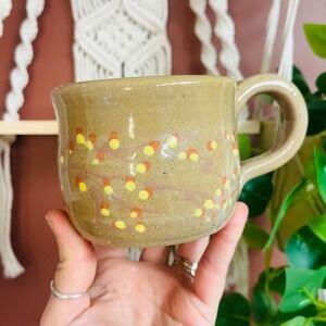 Vintage Studio Pottery Mug |‎ Hand Thrown Salt Glazed | Brown Floral Motif